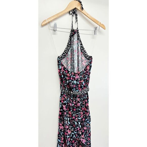 Kingston‎ Gray Jumpsuit Size Medium Floral Print Tie Front Halter NEW - Picture 7 of 9